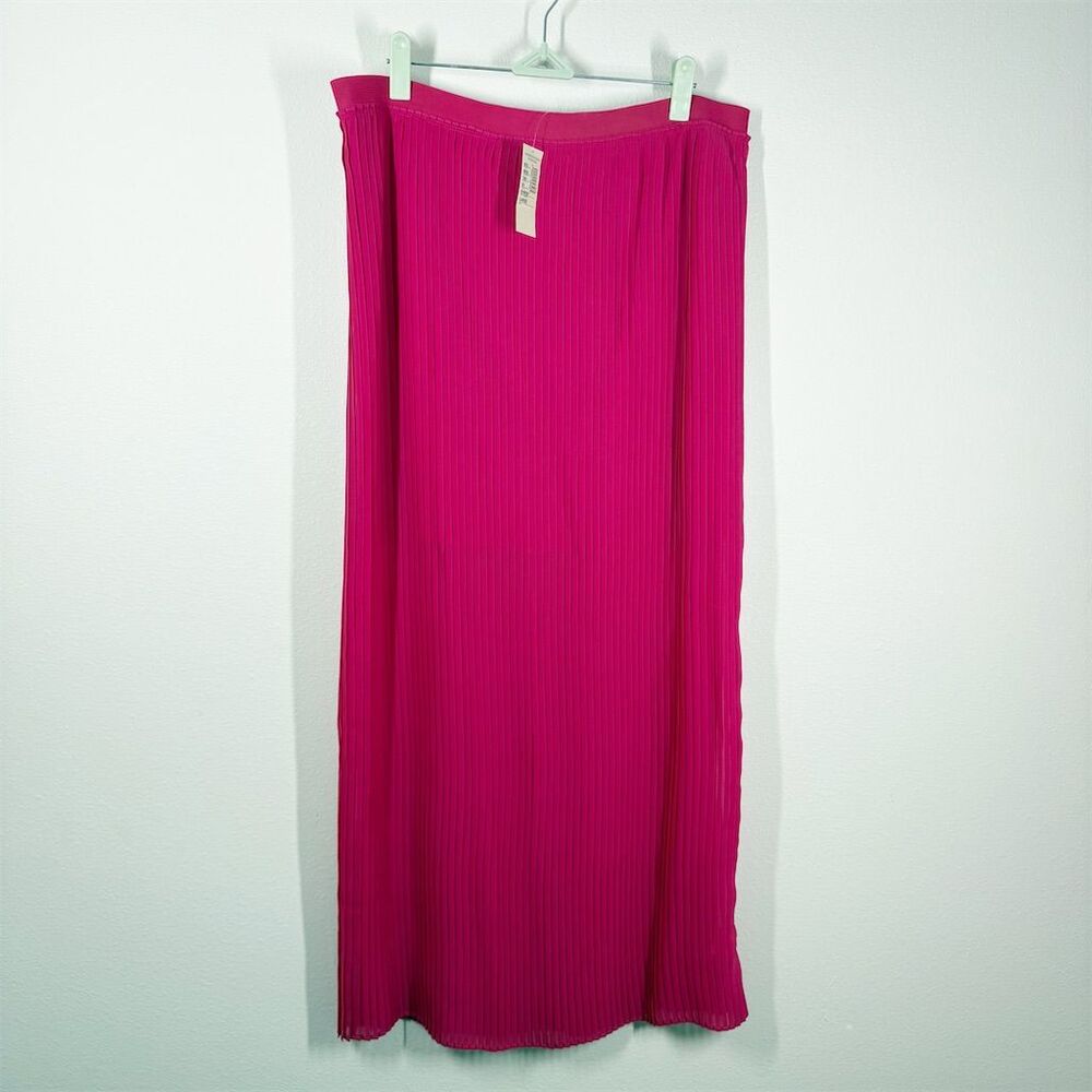 American Eagle Deadstock Mini Pleated Maxi Skirt Size L Hot Pink Chiffon Pull On